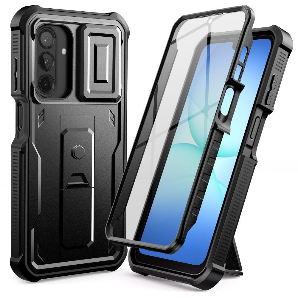 Etui pancerne z osłoną na ekran, ze wbudowaną podstawką oraz ochroną aparatu Tech-Protect Kevlar Cam+ do Samsung Galaxy A17 5G / A17 4G, czarne.